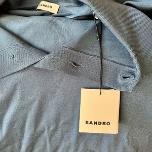 SANDRO Men’s knitted Polo shirt, dusty navy blue NWT and BAG